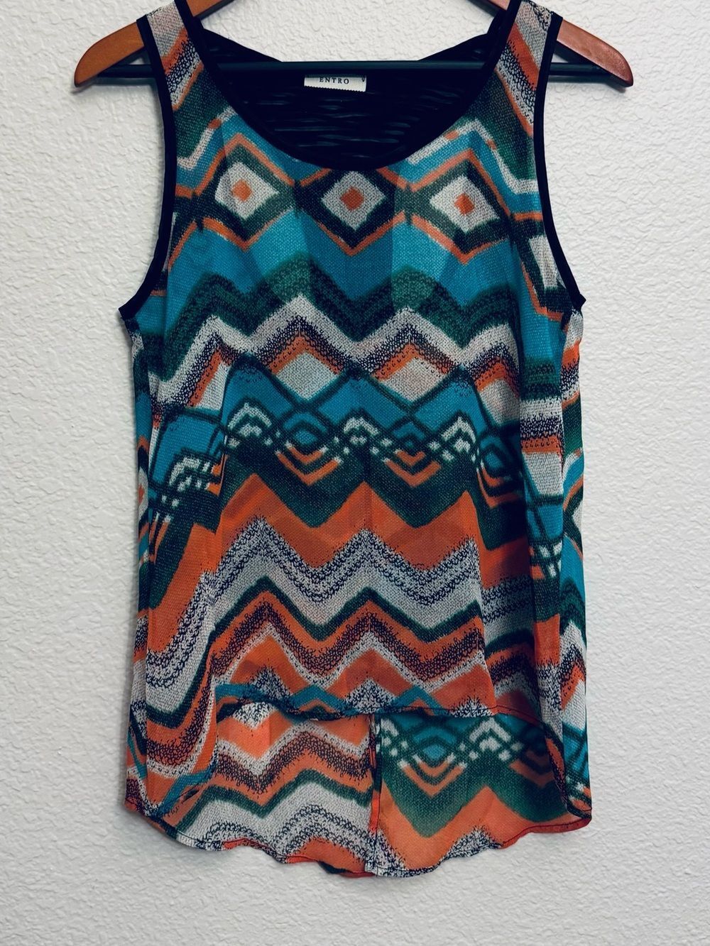 Entro Sheer Print Sleeveless Blouse Tank Top